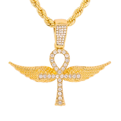 Iced Medium Ankh Wing Pendant with 4mm Rope Chain 24" - HC-1228*