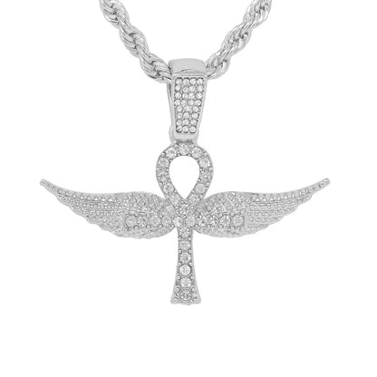 Iced Medium Ankh Wing Pendant with 4mm Rope Chain 24" - HC-1228*