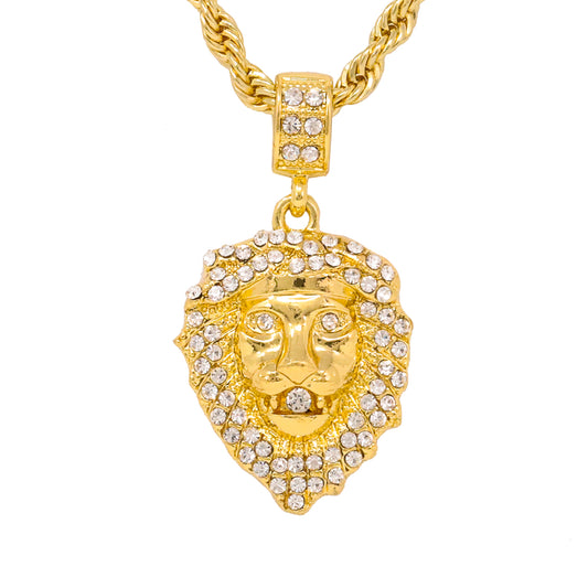 Iced Medium Lion Pendant with 4mm Rope Chain 24" - HC-1229*