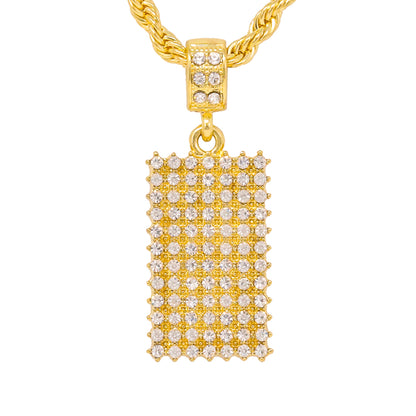 Iced Medium Tag Pendant with 4mm Rope Chain 24" - HC-1231*