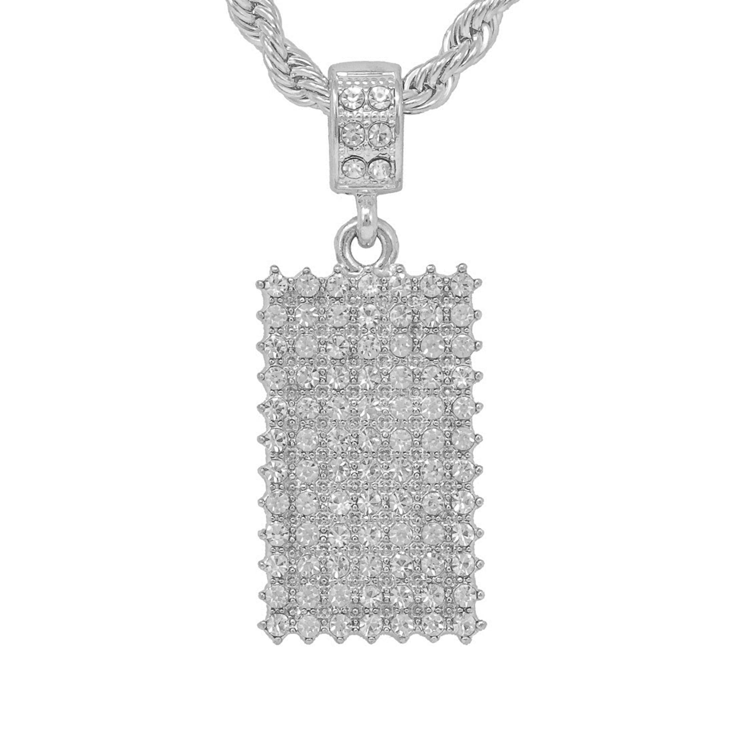 Iced Medium Tag Pendant with 4mm Rope Chain 24" - HC-1231*