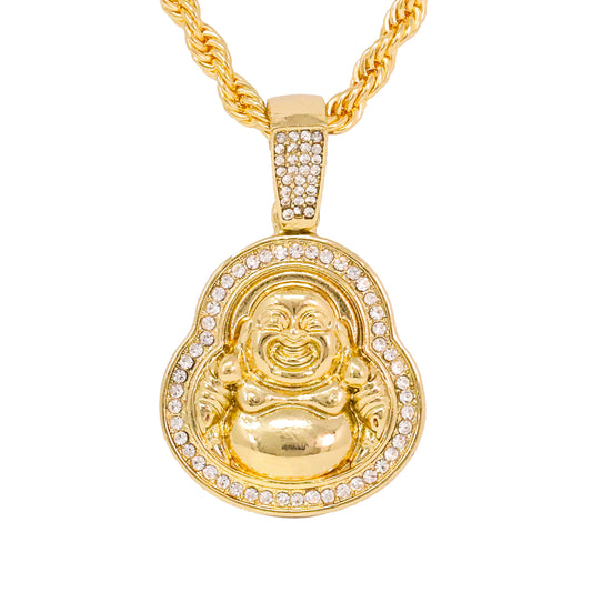 Iced Medium Buddha Pendant with 4mm Rope Chain 24" - HC-1233