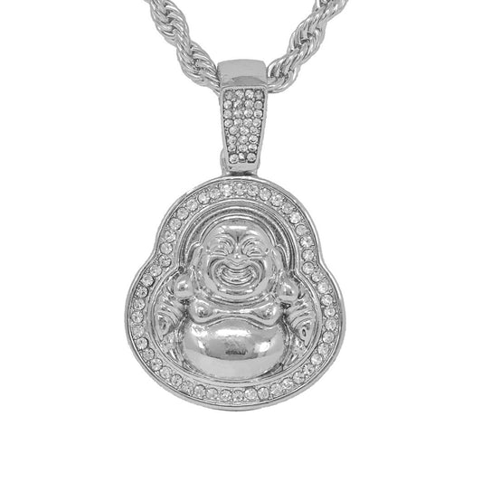 Iced Medium Buddha Pendant with 4mm Rope Chain 24" - HC-1233