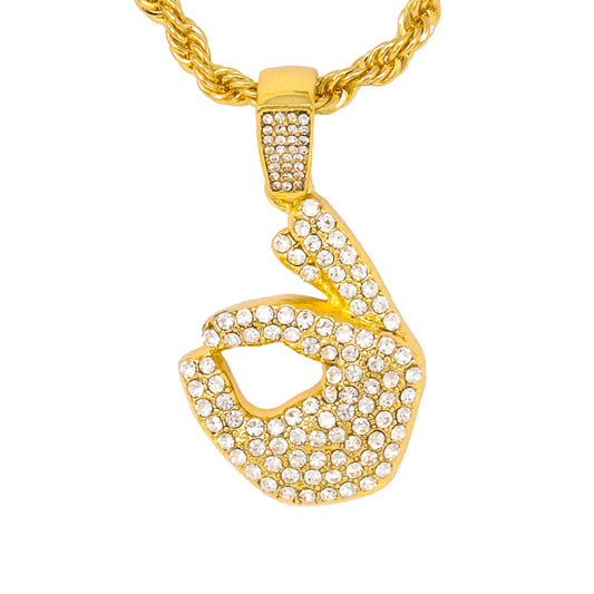 Iced Medium Hand Pendant with 4mm Rope Chain 24" - HC-1235*