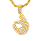 Iced Medium Hand Pendant with 4mm Rope Chain 24" - HC-1235*