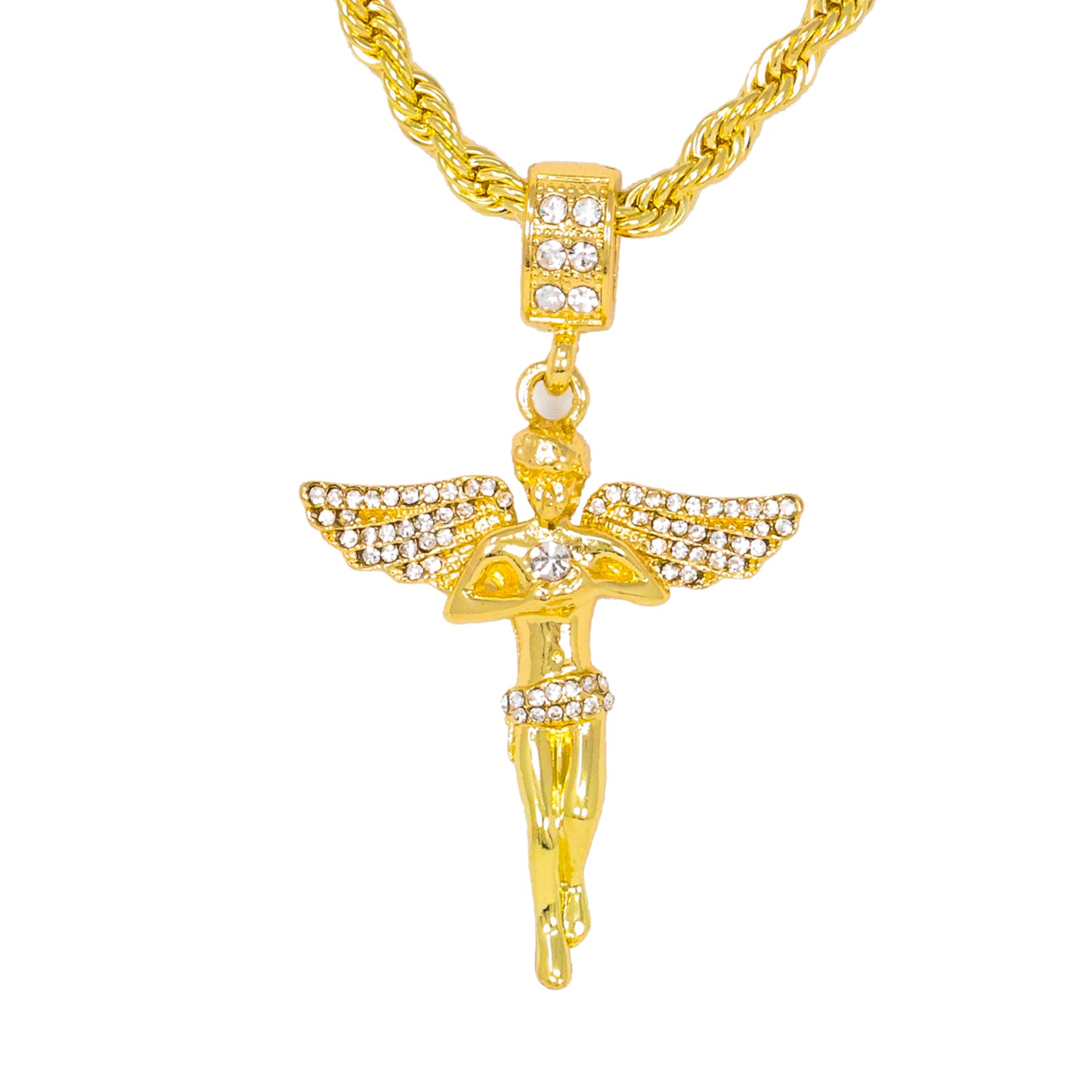 Iced Medium Angel Pendant with 4mm Rope Chain 24" - HC-1237*