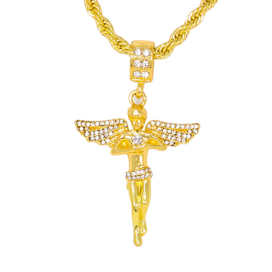 Iced Medium Angel Pendant with 4mm Rope Chain 24" - HC-1237*