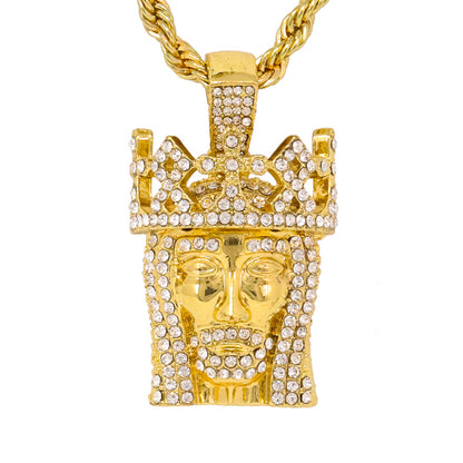 Iced Medium Jesus Pendant with 4mm Rope Chain 24" - HC-1238