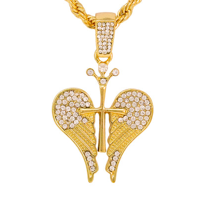 Iced Medium Heart Cross Pendant with 4mm Rope Chain 24" - HC-1239*