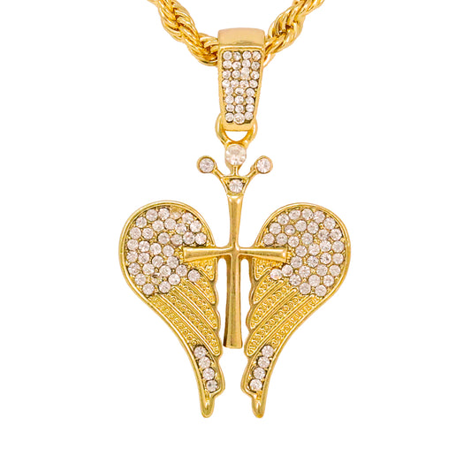 Iced Medium Heart Cross Pendant with 4mm Rope Chain 24" - HC-1239*