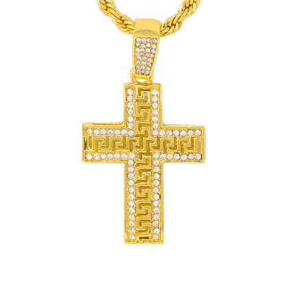 Iced Medium Cross Pendant with 4mm Rope Chain 24" - HC-1240