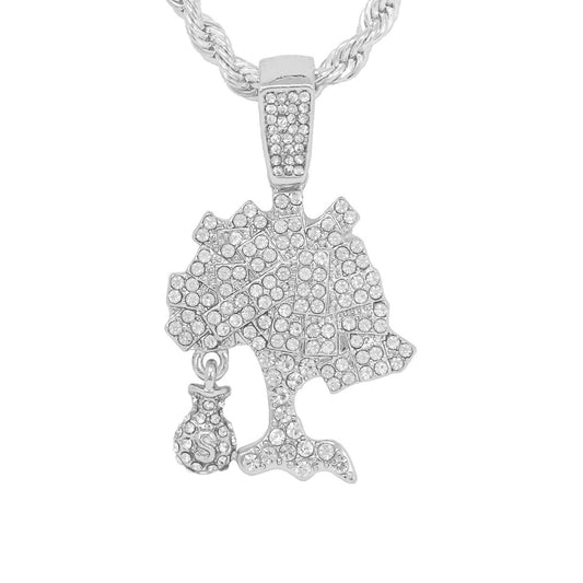 Iced Medium Money Tree Pendant with 4mm Rope Chain 24" - HC-1241*