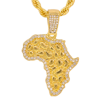 Iced Medium Africa Pendant with 4mm Rope Chain 24" - HC-1243*