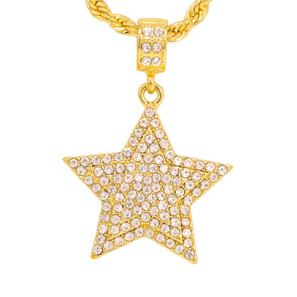 Iced Medium Star Pendant with 4mm Rope Chain 24" - HC-1248