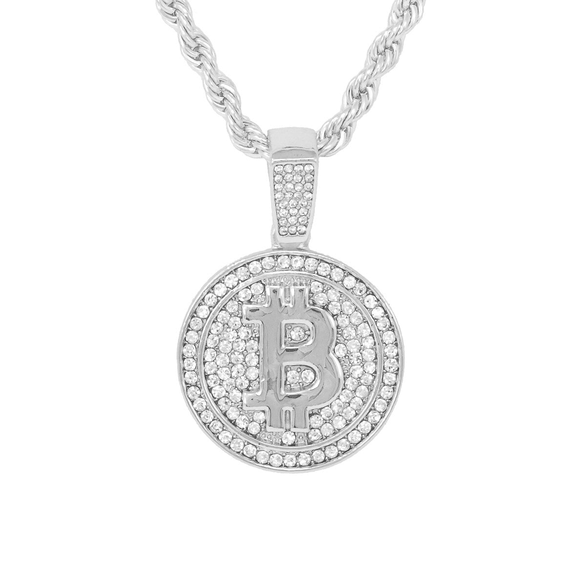Iced Medium Bitcoin Pendant with 4mm Rope Chain 24" - HC-1249