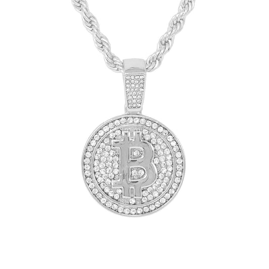 Iced Medium Bitcoin Pendant with 4mm Rope Chain 24" - HC-1249