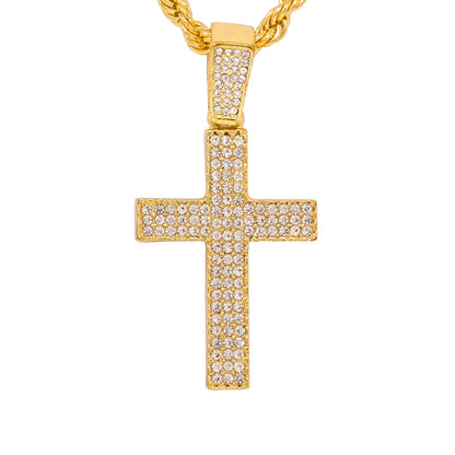 Iced Medium Cross Pendant with 4mm Rope Chain 24" - HC-1251