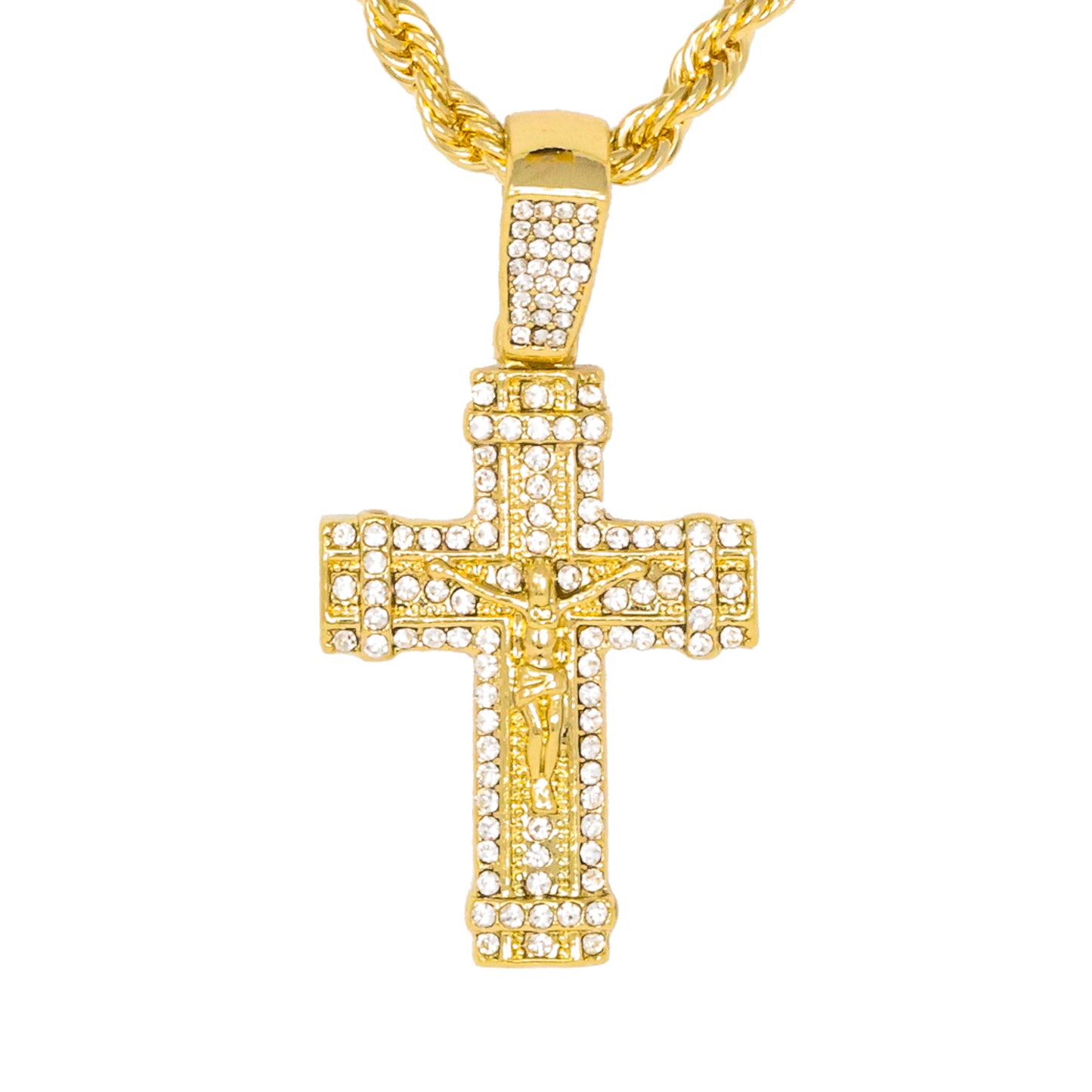 Iced Medium Crucifix Pendant with 4mm Rope Chain 24" - HC-1252