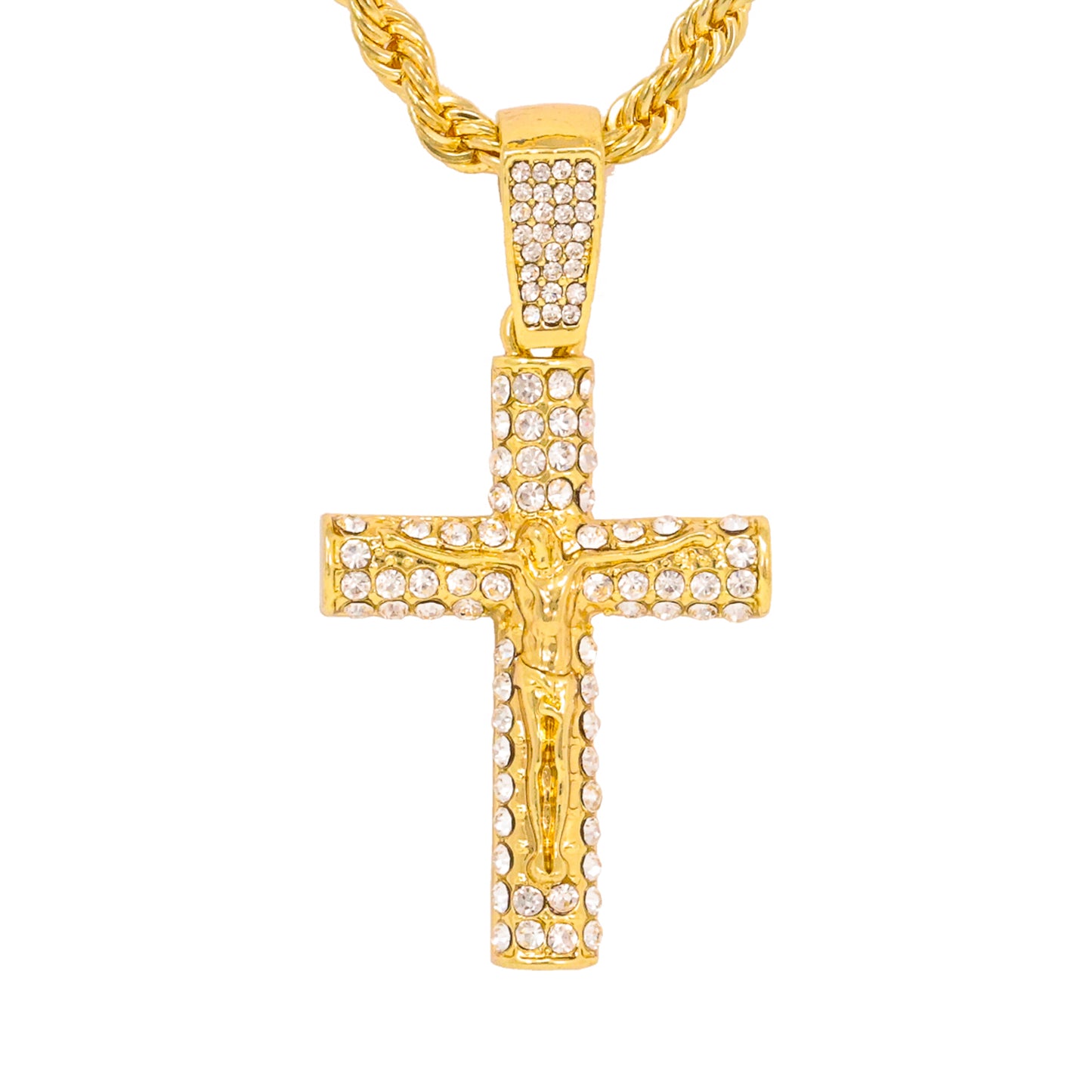 Iced Medium Crucifix Pendant with 4mm Rope Chain 24" - HC-1253