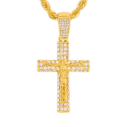 Iced Medium Crucifix Pendant with 4mm Rope Chain 24" - HC-1253