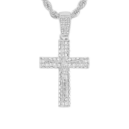 Iced Medium Crucifix Pendant with 4mm Rope Chain 24" - HC-1253