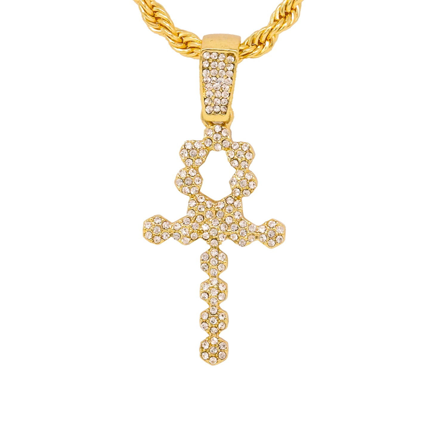 Iced Medium Ankh Cross Pendant with 4mm Rope Chain 24" - HC-1254*