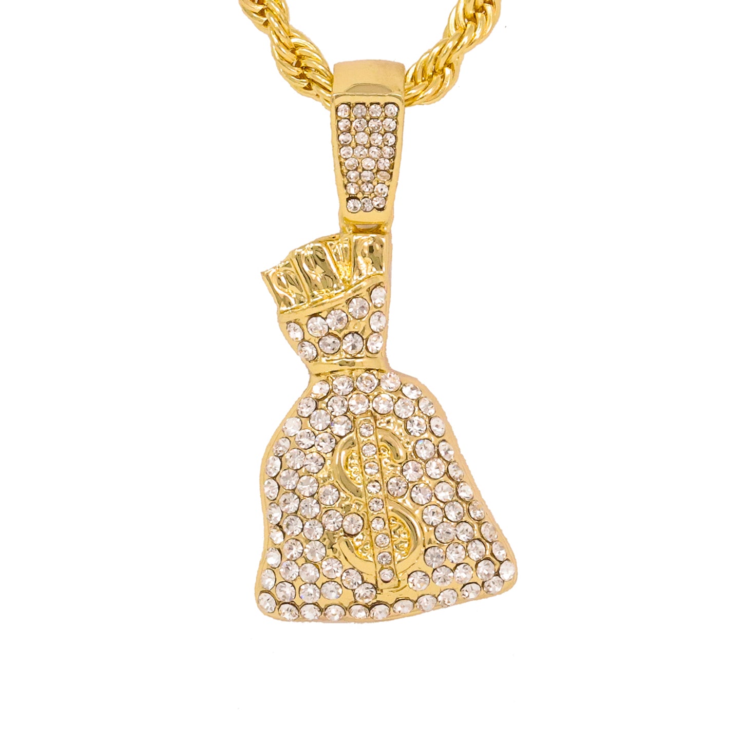 Iced Medium Money Pendant with 4mm Rope Chain 24" - HC-1257