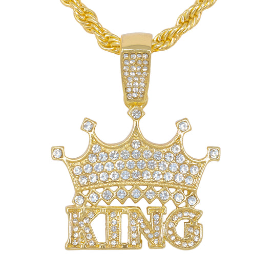 Iced Medium King Pendant with 4mm Rope Chain 24" - HC-1258