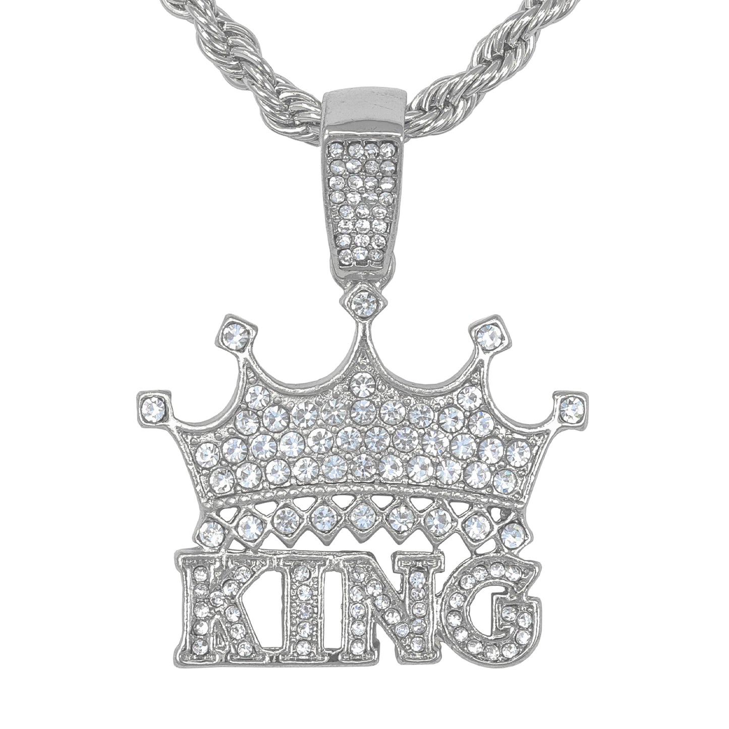 Iced Medium King Pendant with 4mm Rope Chain 24" - HC-1258