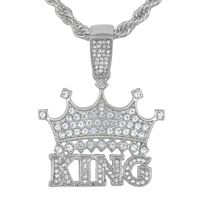 Iced Medium King Pendant with 4mm Rope Chain 24" - HC-1258