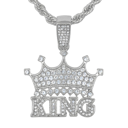 Iced Medium King Pendant with 4mm Rope Chain 24" - HC-1258