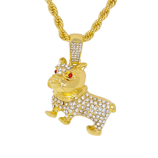 Iced Medium Dog Pendant with 4mm Rope Chain 24" - HC-1259