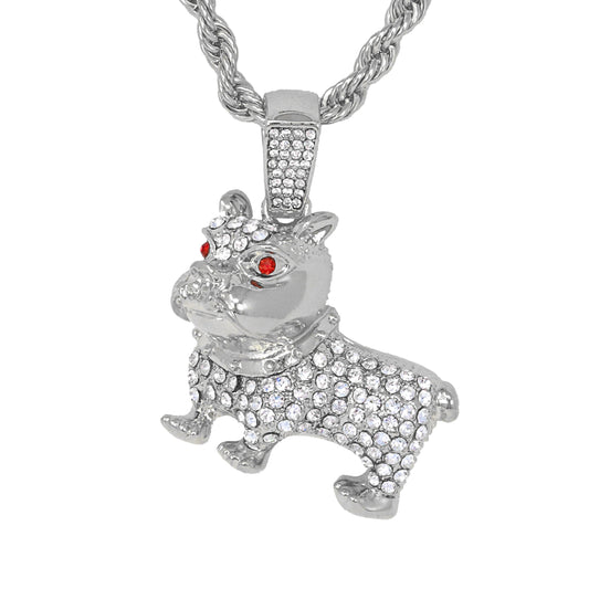 Iced Medium Dog Pendant with 4mm Rope Chain 24" - HC-1259
