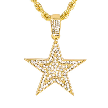 Iced Medium Star Pendant with 4mm Rope Chain 24" - HC-1260*