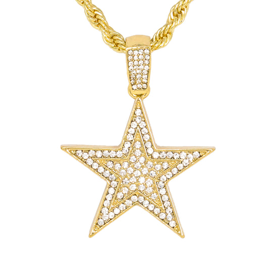 Iced Medium Star Pendant with 4mm Rope Chain 24" - HC-1260*