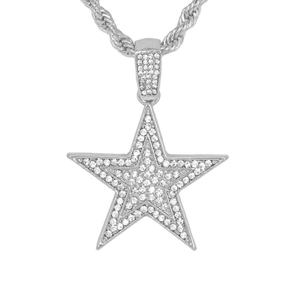 Iced Medium Star Pendant with 4mm Rope Chain 24" - HC-1260*