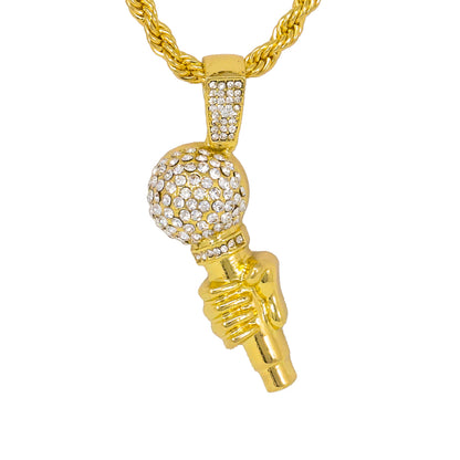 Iced Medium Music Pendant with 4mm Rope Chain 24" - HC-1261*