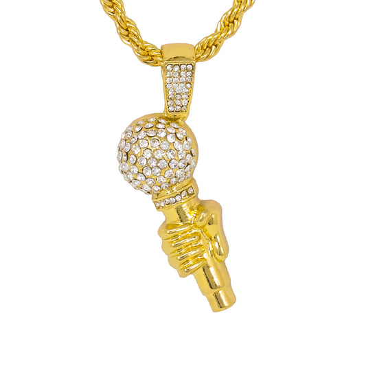 Iced Medium Music Pendant with 4mm Rope Chain 24" - HC-1261*