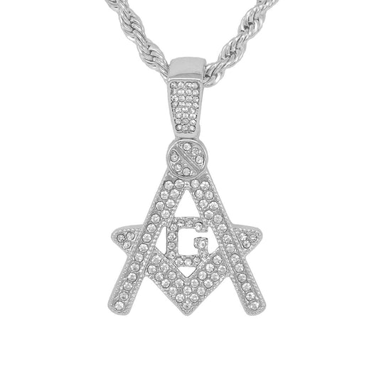 Iced Medium Free Mason Pendant with 4mm Rope Chain 24" - HC-1262