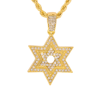 Iced Medium Star Pendant with 4mm Rope Chain 24" - HC-1263
