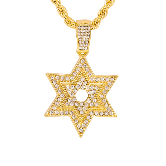 Iced Medium Star Pendant with 4mm Rope Chain 24" - HC-1263