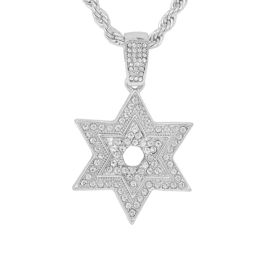 Iced Medium Star Pendant with 4mm Rope Chain 24" - HC-1263