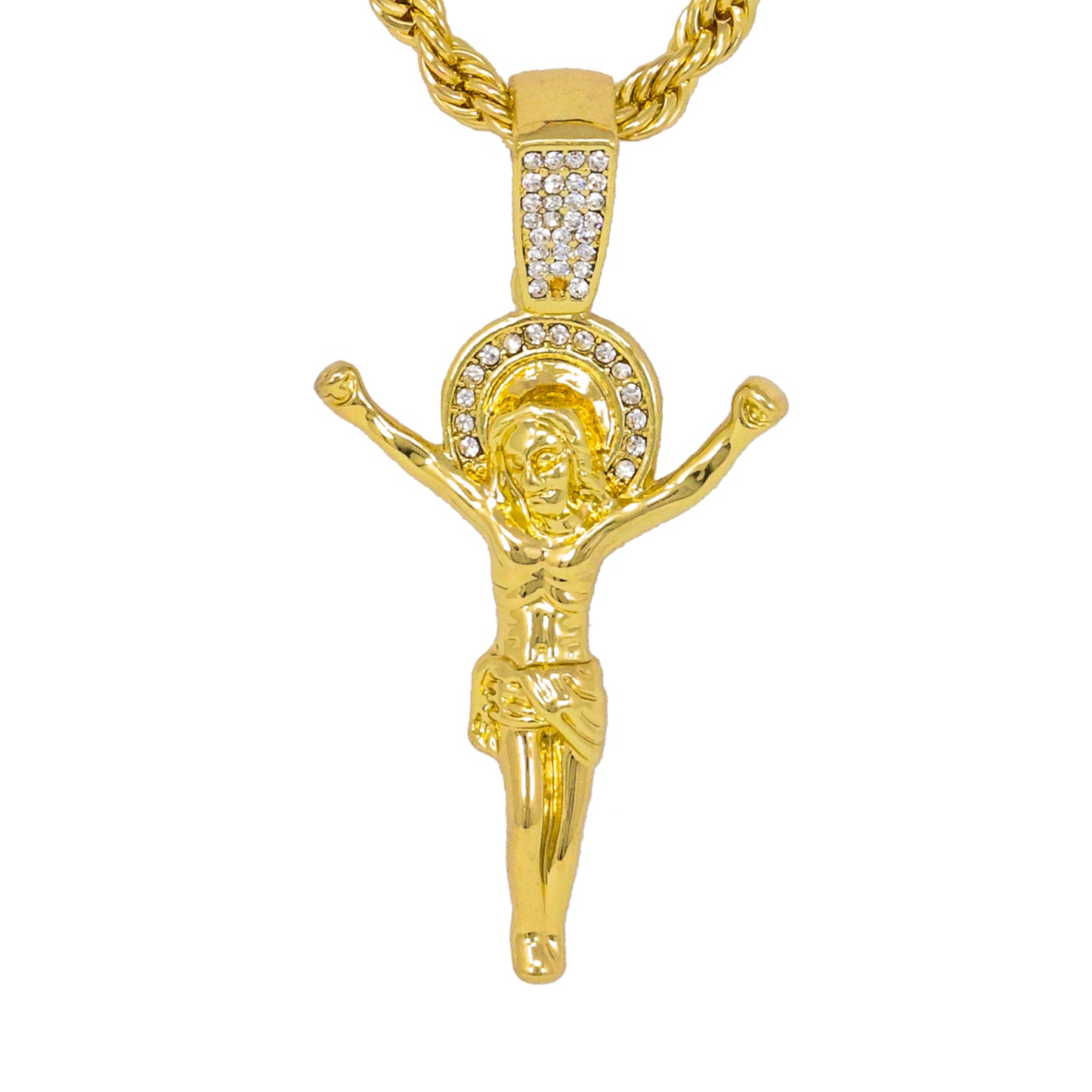 Iced Medium Crucifix Pendant with 4mm Rope Chain 24" - HC-1265*
