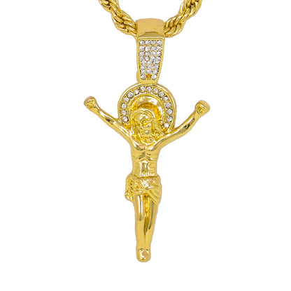 Iced Medium Crucifix Pendant with 4mm Rope Chain 24" - HC-1265*