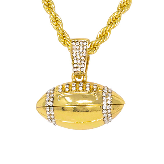 Iced Medium Football Pendant with 4mm Rope Chain 24" - HC-1266*
