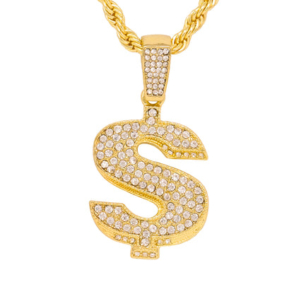 Iced Medium Money Pendant with 4mm Rope Chain 24" - HC-1271