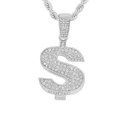 Iced Medium Money Pendant with 4mm Rope Chain 24" - HC-1271