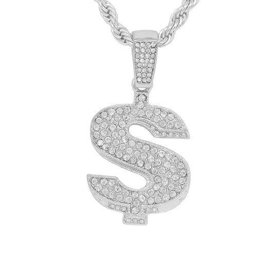 Iced Medium Money Pendant with 4mm Rope Chain 24" - HC-1271
