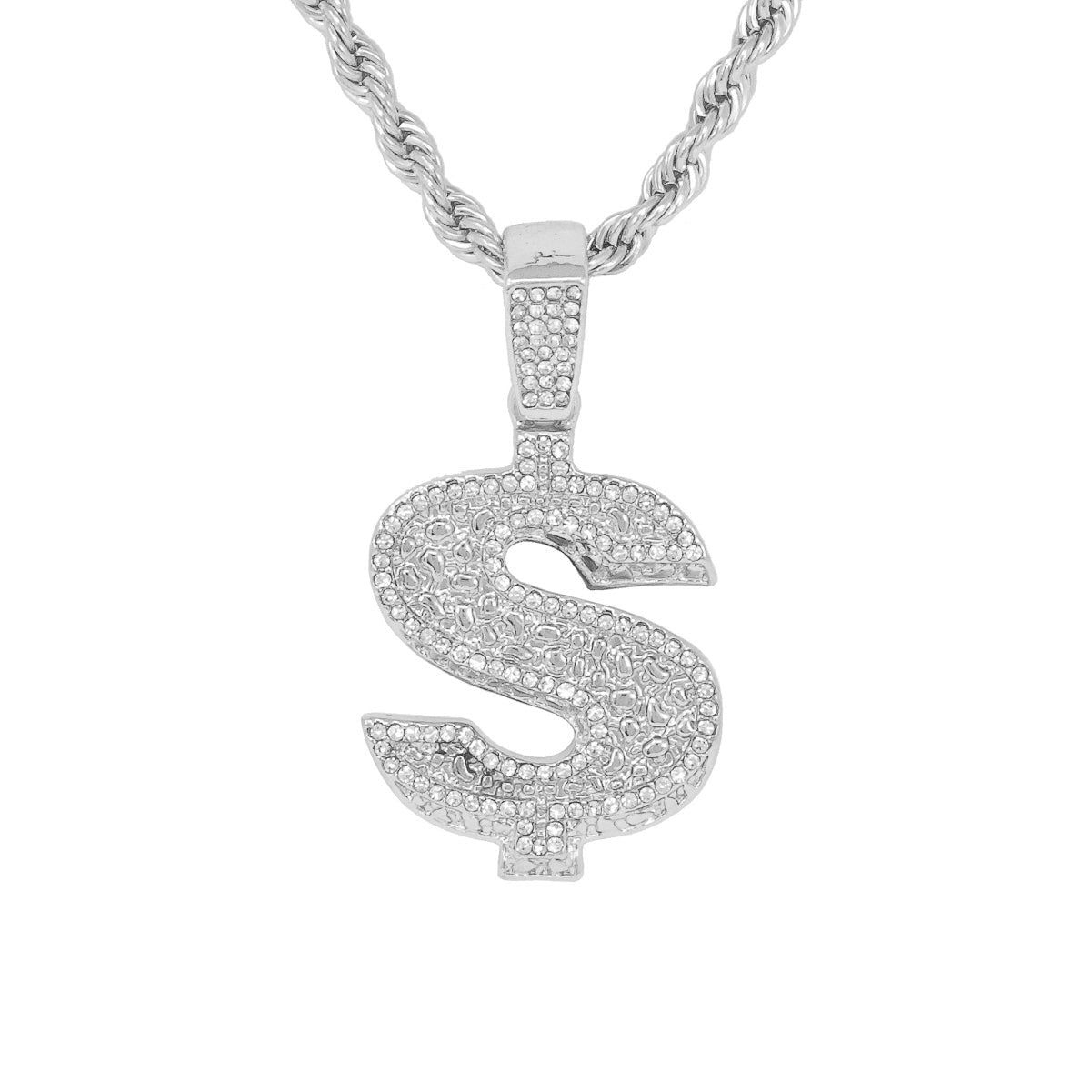 Iced Medium Money Pendant with 4mm Rope Chain 24" - HC-1272*