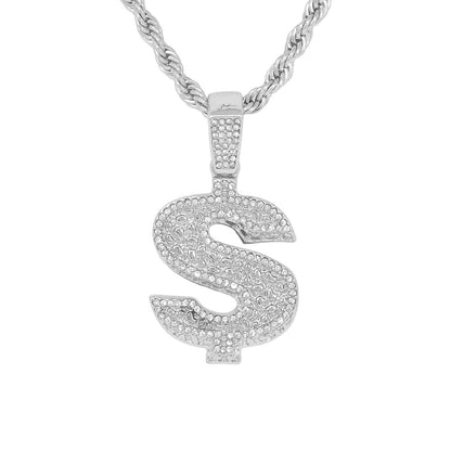 Iced Medium Money Pendant with 4mm Rope Chain 24" - HC-1272*